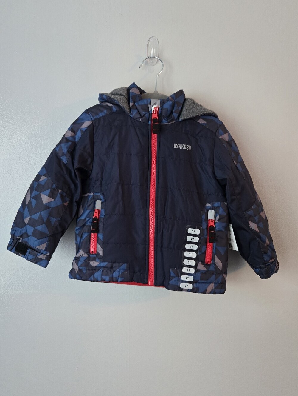 NWT OshKosh B'gosh 2T Toddler Boys Fleece Lined Puffer Jacket Navy Geometric